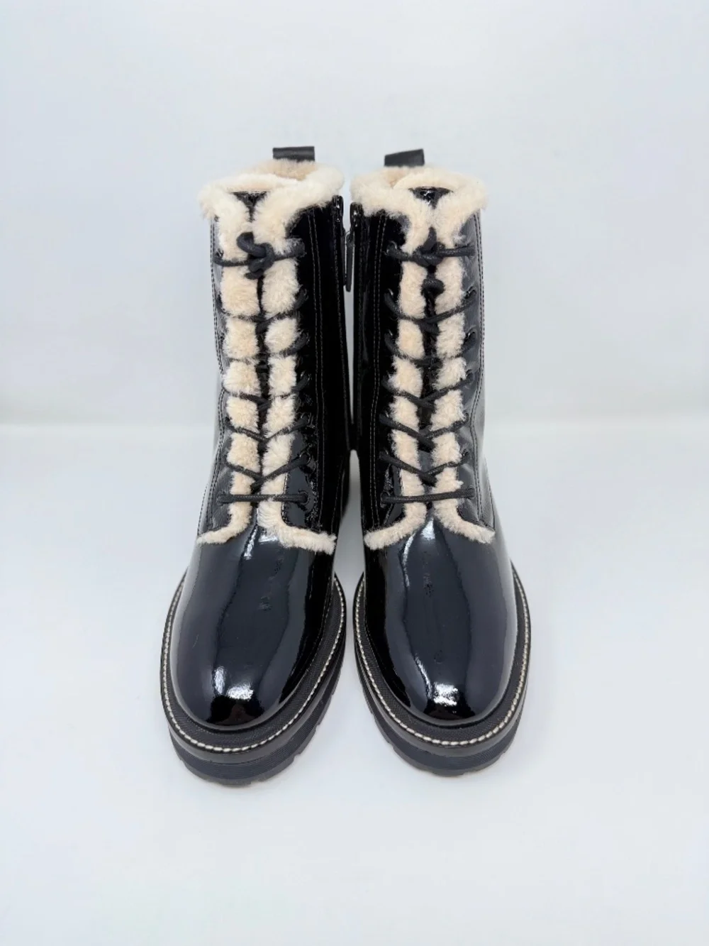 New Tory Burch Miller Lug Sole Shearling Bootie Black Sz 9.5